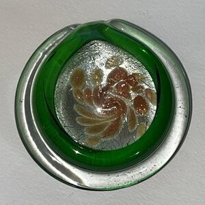 Art Glass pendant Green round swirl bubble Artisan Design statement 1.75" boho